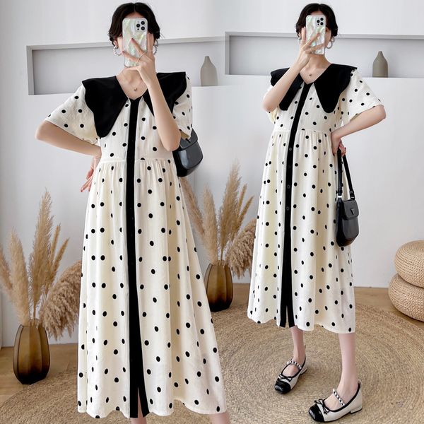 maternity dresses 1711# summer polka dot printed chiffon pregnant women's long party dress elegant and loose fitting maternity attire 2, White
maternity dresses 1711# summer polka dot printed chiffon pregnant women's long party dress elegant and loose fitting maternity attire 2, White