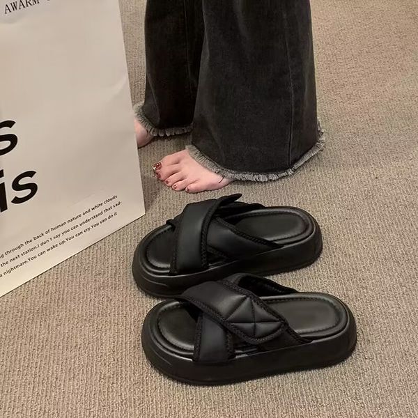 platform slippers summer female fashion atmosphere everything match flat one line beach sandals, Black
platform slippers summer female fashion atmosphere everything match flat one line beach sandals, Black