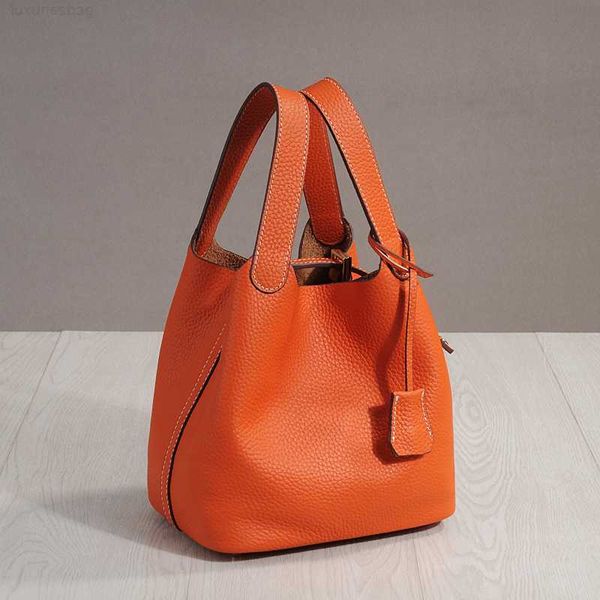 designer luxury vegetable lunch pack bag tidal layer cowhide bucket cabbage basket picnic handbag picotin