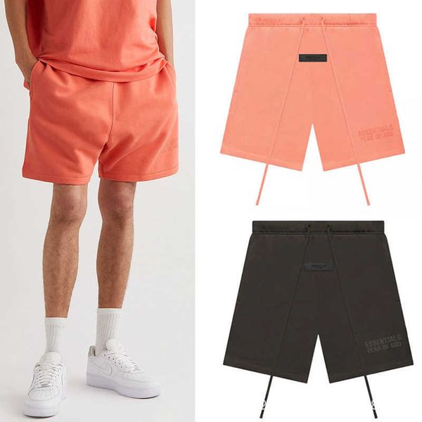 

Fashion ESS Designer short pants FOG ESSENTIALS Season 8 Double Track High Street Loose Casual Flocking Printed Men's and Women's Couple Drawstring Shorts, Coral red