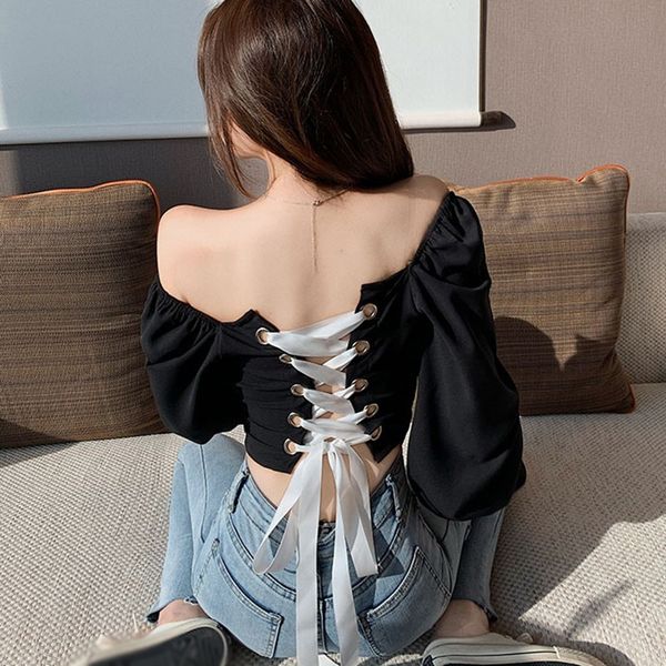 womens blouses shirts korean style cross straps slimming bubble longsleeved 230404, White
womens blouses shirts korean style cross straps slimming bubble longsleeved 230404, White