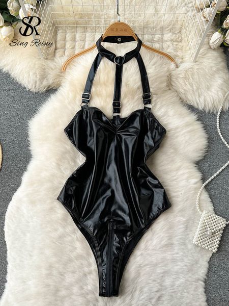 set singreiny women pu leather playsuits zipper backless slim jumpsuits ladies black halter bodycon bodysuits 230404, Red;black
set singreiny women pu leather playsuits zipper backless slim jumpsuits ladies black halter bodycon bodysuits 230404, Red;black