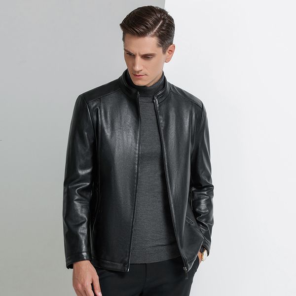 men's leather faux yn2101 spring and autum stand collar natural sheep jacket thin business casual 230404, Black
men's leather faux yn2101 spring and autum stand collar natural sheep jacket thin business casual 230404, Black