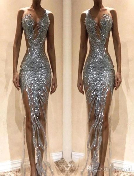 2020 silver sequined mermaid prom dresses front split see through evening gown special occasion party dress bc06219672575, Black
2020 silver sequined mermaid prom dresses front split see through evening gown special occasion party dress bc06219672575, Black