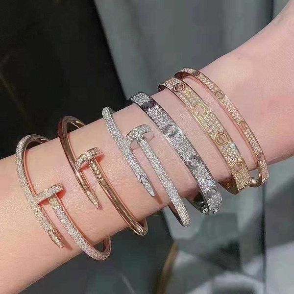 famous brands designer stainless steel fashion 18k gold plated rose diamond bangle screw nail bracelet jewelry, Black
famous brands designer stainless steel fashion 18k gold plated rose diamond bangle screw nail bracelet jewelry, Black
