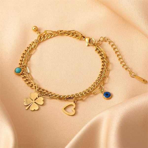 ins niche multi-layer bracelet 18k real gold clover love eye pendant titanium steel bracelet, Black
ins niche multi-layer bracelet 18k real gold clover love eye pendant titanium steel bracelet, Black