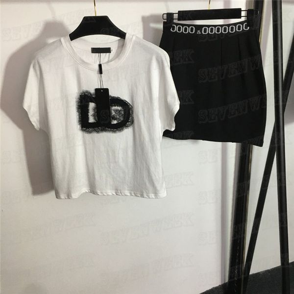 women dress lace letter embroidery t shirt skirts suits summer fashion tees letters webbing short dress clothing sets, White
women dress lace letter embroidery t shirt skirts suits summer fashion tees letters webbing short dress clothing sets, White