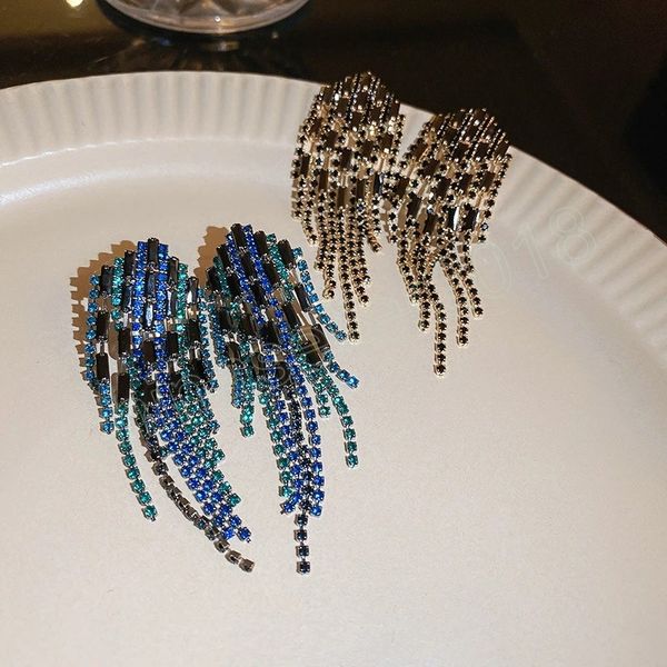 diamond embedded long chain tassel earrings for women fashion exaggerated dangle earring personality temperament jewelry, Silver 
diamond embedded long chain tassel earrings for women fashion exaggerated dangle earring personality temperament jewelry, Silver