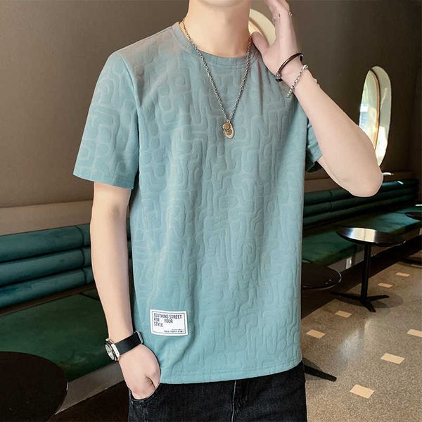men's t-shirt summer new short sleeved jacquard stripe straight round neck fashion casual bottoming, White;black
men's t-shirt summer new short sleeved jacquard stripe straight round neck fashion casual bottoming, White;black