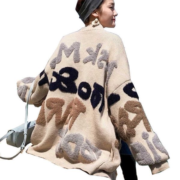 autumn warm sweater fashion letter printed thick cardigan female casual loose open stitch sweaters woman y200910, White;black
autumn warm sweater fashion letter printed thick cardigan female casual loose open stitch sweaters woman y200910, White;black
