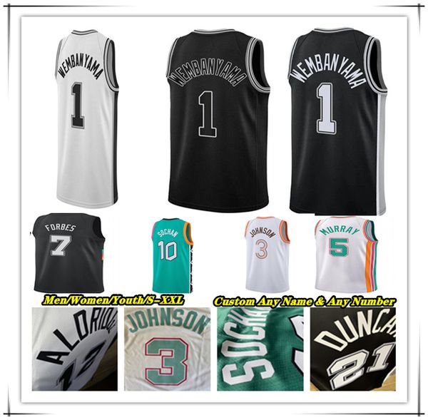 

Printed San Antonio City Edition Basketball Jersey Victor Wembanyama Keldon Johnson Devin Vassell Zach Collins Cedi Osman Tre Jones Duncan Ginobili Malaki Branham, Man black