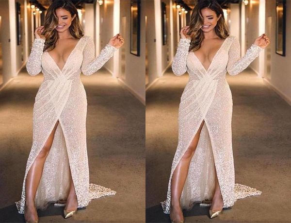 2022 glitter sequins wedding dresses gown high middle slits long sleeves deep v neck ruched reception dress bridal gowns1111667, White
2022 glitter sequins wedding dresses gown high middle slits long sleeves deep v neck ruched reception dress bridal gowns1111667, White