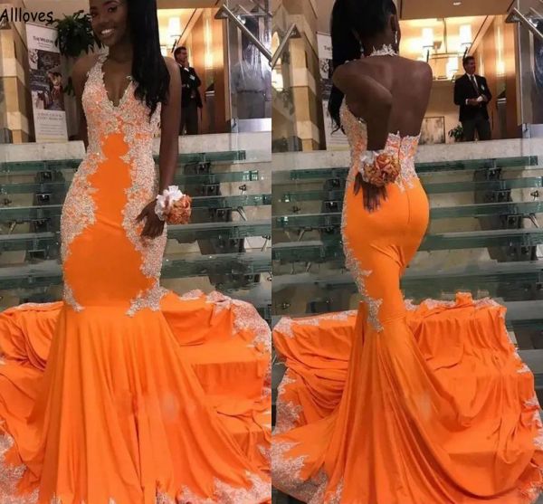 2023 orange mermaid prom dresses lace applique halter sweep train backless custom made ruched evening party gowns vestidos plus size, Black
2023 orange mermaid prom dresses lace applique halter sweep train backless custom made ruched evening party gowns vestidos plus size, Black