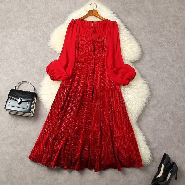 casual dresses european and american women's clothes 2023 spring new long sleeve lantern sleeve chiffon spliced velvet red pleated dres, Black;gray
casual dresses european and american women's clothes 2023 spring new long sleeve lantern sleeve chiffon spliced velvet red pleated dres, Black;gray