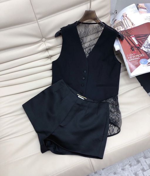 two piece dress suit vest shorts set women's lace collar panel vest fashionable casual tank two piece set, White
two piece dress suit vest shorts set women's lace collar panel vest fashionable casual tank two piece set, White