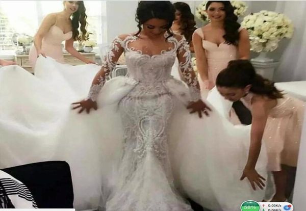 retro 2017 full lace mermaid wedding dresses with detachable tulle overskirt berta jewel neck long sleeves pearls embroidery brida7422902, White
retro 2017 full lace mermaid wedding dresses with detachable tulle overskirt berta jewel neck long sleeves pearls embroidery brida7422902, White
