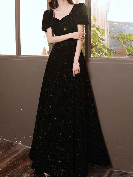 fancy black prom dress sweetheart short sleeves zipper back floor length shining evening dresses
fancy black prom dress sweetheart short sleeves zipper back floor length shining evening dresses