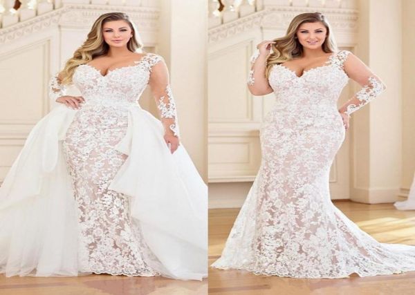 charming mermaid plus size lace wedding dresses with detachable train sweetheart neck long sleeves bridal gowns sweep train robe d7698941, White
charming mermaid plus size lace wedding dresses with detachable train sweetheart neck long sleeves bridal gowns sweep train robe d7698941, White