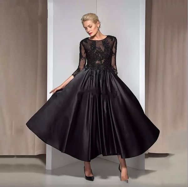 vintage black tea length mother of the bride dresses 3/4 long sleeves jewel neck lace mothers formal dress plus size evening gowns, Black;red
vintage black tea length mother of the bride dresses 3/4 long sleeves jewel neck lace mothers formal dress plus size evening gowns, Black;red