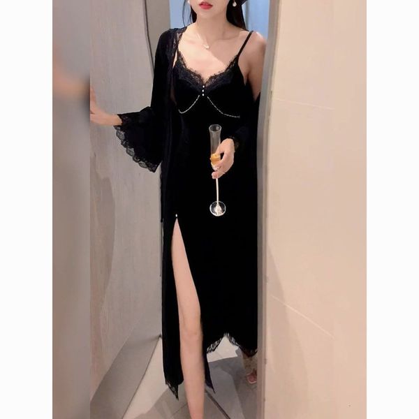 women s sleepwear female long robe nightgown set lace trim nightdress spring autumn casual vevlet skinny hollow backless gown 230404, Black;red
women s sleepwear female long robe nightgown set lace trim nightdress spring autumn casual vevlet skinny hollow backless gown 230404, Black;red