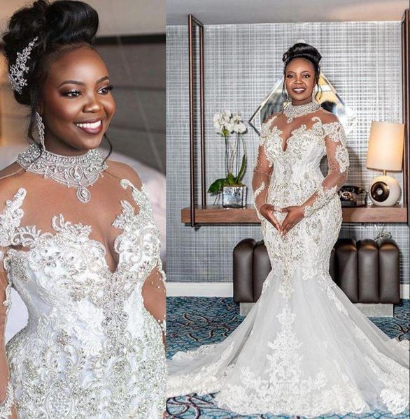 2022 bling african crystal mermaid wedding dresses high neck sheer long sleeves lace beading bridal wedding gowns elegant rob3691416, White
2022 bling african crystal mermaid wedding dresses high neck sheer long sleeves lace beading bridal wedding gowns elegant rob3691416, White