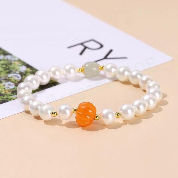 white shell pearl pumpkin bead strand bracelets women vintage design elegant elastic wristband party gift for female, Golden;silver
white shell pearl pumpkin bead strand bracelets women vintage design elegant elastic wristband party gift for female, Golden;silver