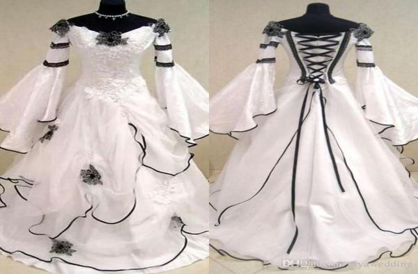 renaissance vintage black and white medieval wedding dresses vestido de novia celtic bridal gowns with fit and flare sleeves flowe5298141
renaissance vintage black and white medieval wedding dresses vestido de novia celtic bridal gowns with fit and flare sleeves flowe5298141