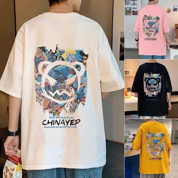men's t-shirt sleeve short summer trend 2023 new loose half cotton cartoon print t, White;black
men's t-shirt sleeve short summer trend 2023 new loose half cotton cartoon print t, White;black