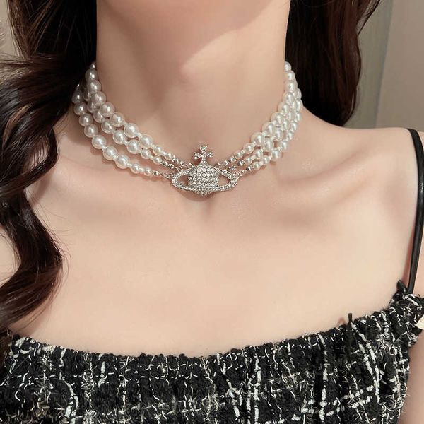 three layer diamonds and pearls baroque style with minority design fashion necklace women, Silver
three layer diamonds and pearls baroque style with minority design fashion necklace women, Silver