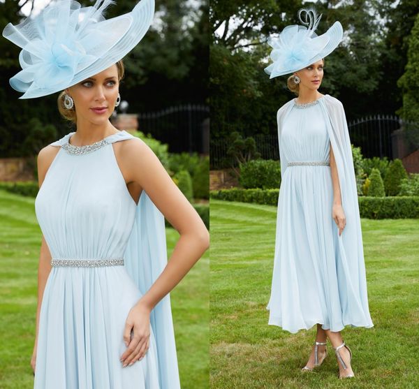 chic halter chiffon mother of the bride dresses with wrap light sky blue crystal pleated tea length women formal party gowns a line summer w, Black;red
chic halter chiffon mother of the bride dresses with wrap light sky blue crystal pleated tea length women formal party gowns a line summer w, Black;red
