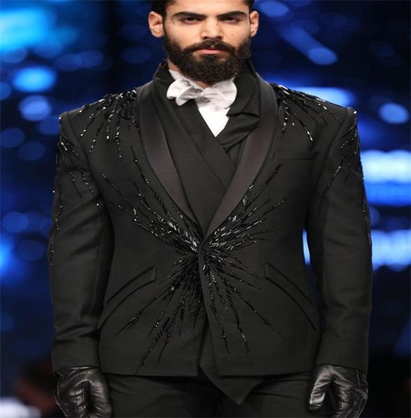 two pieces black men suits luxury beads custom made men suits one button tuxedos peaked lapel blazer business coatpant6253553, Black;gray
two pieces black men suits luxury beads custom made men suits one button tuxedos peaked lapel blazer business coatpant6253553, Black;gray