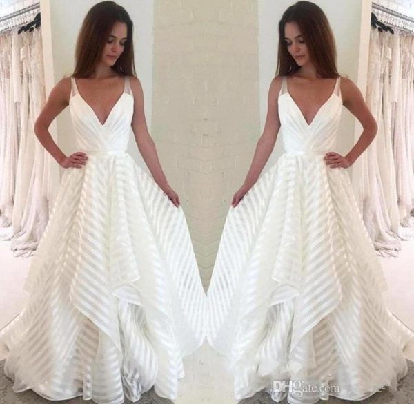 deep v neck spaghetti straps a line wedding dress stripes lace tulle tiers ruffles floor length bridal gown robe de mariee bc08568447521, White
deep v neck spaghetti straps a line wedding dress stripes lace tulle tiers ruffles floor length bridal gown robe de mariee bc08568447521, White