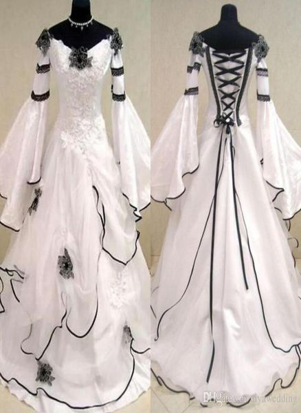 renaissance vintage black and white medieval wedding dresses vestido de novia celtic bridal gowns with fit and flare sleeves flowe4176174
renaissance vintage black and white medieval wedding dresses vestido de novia celtic bridal gowns with fit and flare sleeves flowe4176174
