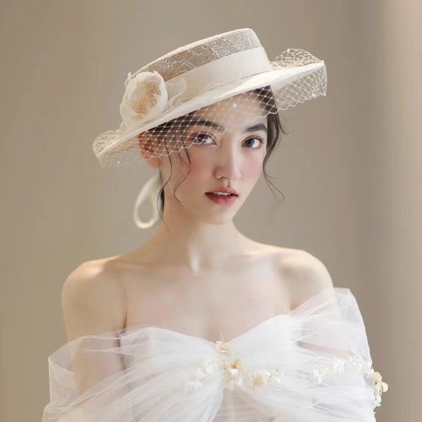 2023 bridal hats ivory lace decoration flower bridal accessories wedding, White