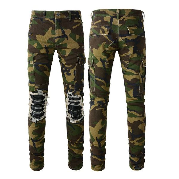high street multi pocket patch hole elastic slim amiryes men camouflage jean, Blue
high street multi pocket patch hole elastic slim amiryes men camouflage jean, Blue