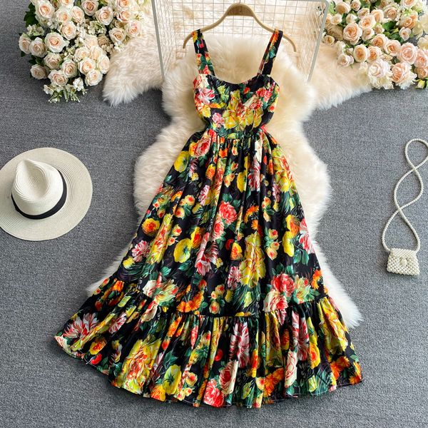summer slim fit style strap dress bohemian beach vacation beach dress printed big swing long dress, Black;gray
summer slim fit style strap dress bohemian beach vacation beach dress printed big swing long dress, Black;gray
