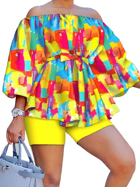 women s two piece pants szkzk printing two piece set women off the shoulder lacing belt and shorts nightclub party costume yellow blue sets, White
women s two piece pants szkzk printing two piece set women off the shoulder lacing belt and shorts nightclub party costume yellow blue sets, White