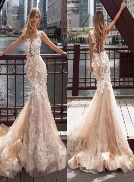 2020 champagne mermaid wedding dresses lace applique sheer neck bridal gowns beach sweep train wedding dress8105887, White
2020 champagne mermaid wedding dresses lace applique sheer neck bridal gowns beach sweep train wedding dress8105887, White
