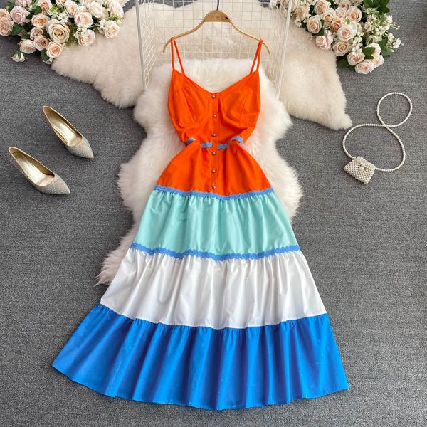 beach holiday skirt travel shoot sling dress fashion sleeveless a-line color block dress elegant large swing long dress, Black;gray
beach holiday skirt travel shoot sling dress fashion sleeveless a-line color block dress elegant large swing long dress, Black;gray