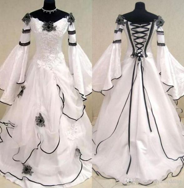 renaissance vintage black and white medieval wedding dresses vestido de novia celtic bridal gowns with fit and flare sleeves flowe3306895
renaissance vintage black and white medieval wedding dresses vestido de novia celtic bridal gowns with fit and flare sleeves flowe3306895