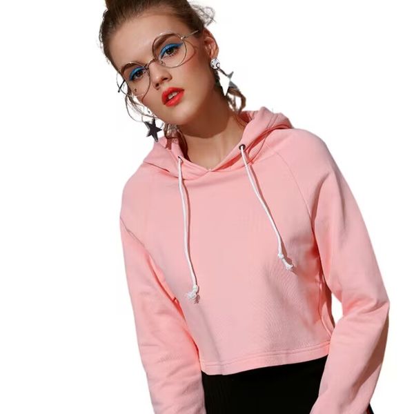 women's short hoodie sweatshirt knit spring and autumn casual exercise open belly button long sleeved coat, Black
women's short hoodie sweatshirt knit spring and autumn casual exercise open belly button long sleeved coat, Black
