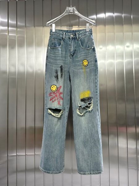 jeans graffiti jeans with patchwork smiley face patches, perforated pants, straight leg wide pants, Blue
jeans graffiti jeans with patchwork smiley face patches, perforated pants, straight leg wide pants, Blue
