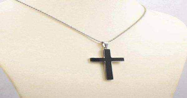 black carbon fiber stainless steel mens cross necklace pendant silver black with bead chain 1pcs necklace5800053
black carbon fiber stainless steel mens cross necklace pendant silver black with bead chain 1pcs necklace5800053