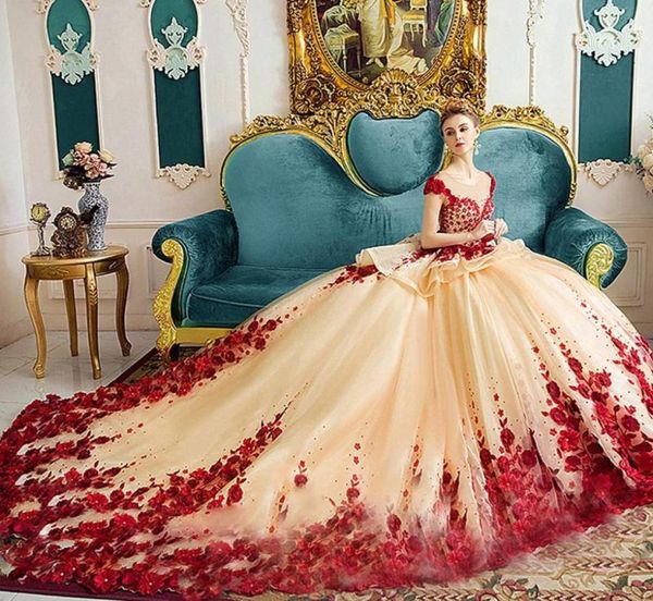 princess champagne with red flora quinceanera dresses ball gown cap sleeve sheer neck peplum pageant gowns for teens vestidos de 16026115, Blue;red
princess champagne with red flora quinceanera dresses ball gown cap sleeve sheer neck peplum pageant gowns for teens vestidos de 16026115, Blue;red