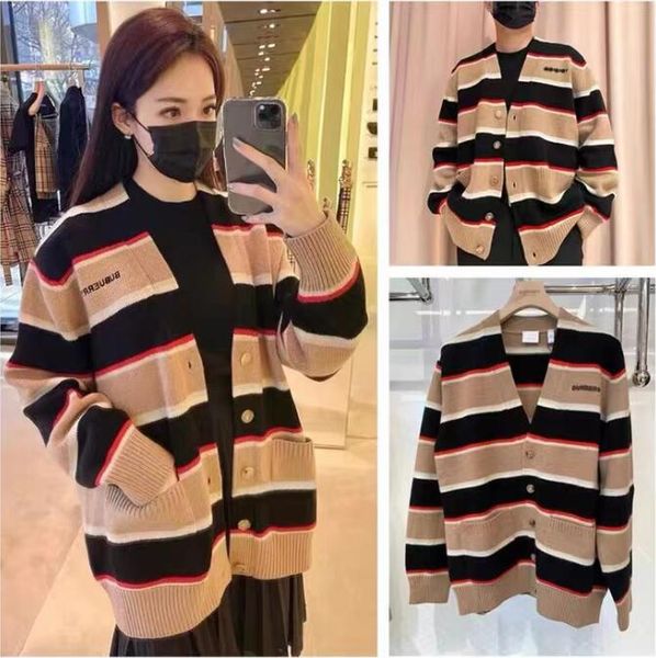 new fall luxury designer women's sweater high-end cotton cashmere striped embroidery warm knit cardigan, White;black
new fall luxury designer women's sweater high-end cotton cashmere striped embroidery warm knit cardigan, White;black