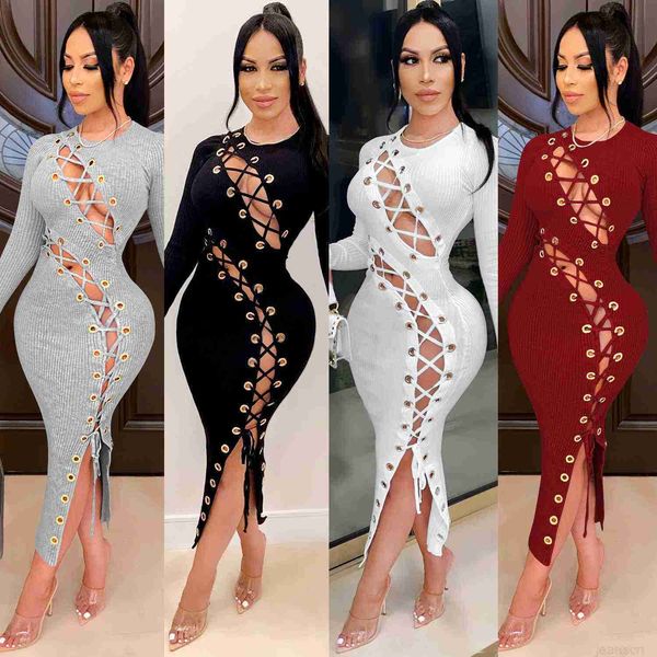 2023 women autumn and winter solid color long sleeve bandage dress hollow out halter ladies club party dresses quality, Black;gray
2023 women autumn and winter solid color long sleeve bandage dress hollow out halter ladies club party dresses quality, Black;gray