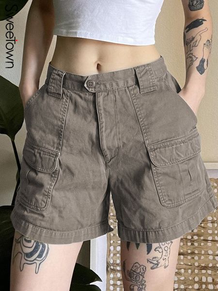 women's shorts sweetown grey casual denim summer women's pocket shorts spliced straight leg shorts jeans retro y2k street apparel, White;black
women's shorts sweetown grey casual denim summer women's pocket shorts spliced straight leg shorts jeans retro y2k street apparel, White;black
