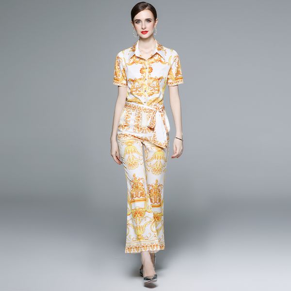 baroque floral short sleeve summer outfit pants two piece sets 2023 women print bow blouse and wide leg trousers woman designer vacation out, White
baroque floral short sleeve summer outfit pants two piece sets 2023 women print bow blouse and wide leg trousers woman designer vacation out, White