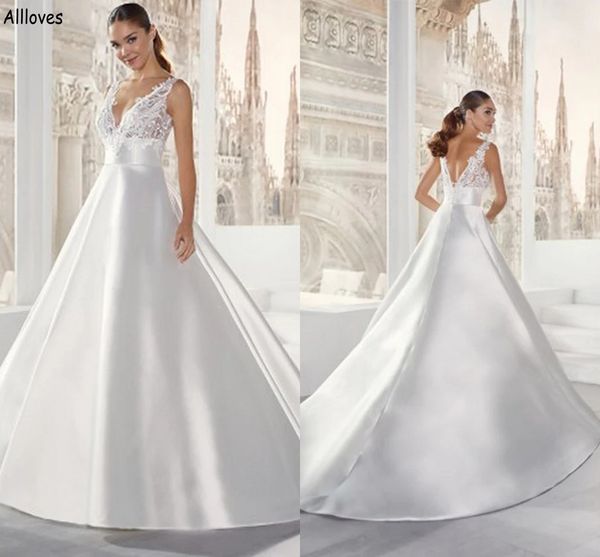 minimalist simple satin a line wedding dresses lace v neck bridal gowns with long train plus size vestidos de novia low back maternity brida, White
minimalist simple satin a line wedding dresses lace v neck bridal gowns with long train plus size vestidos de novia low back maternity brida, White