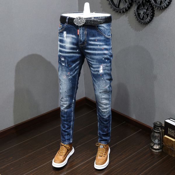 men's jeans fashion designer retro blue stretch slim fit painted ripped korean style vintage casual denim pants hombre 230406
men's jeans fashion designer retro blue stretch slim fit painted ripped korean style vintage casual denim pants hombre 230406
